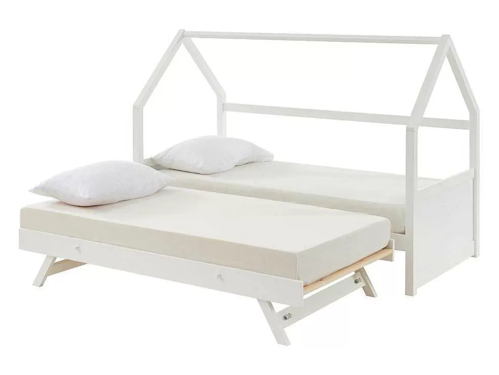 Clearance Uitschuifbed 2 X 90 X 190 Cm - Grenen - Wit - Hurra Bed Met Slaaplade