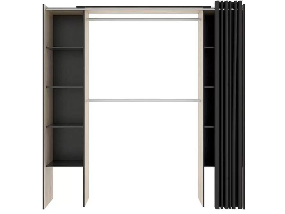Hot Verstelbare Kledingkast Dorian Met Gordijn - L110/180Cm - Kleuren: Eik En Antraciet Kledingkast