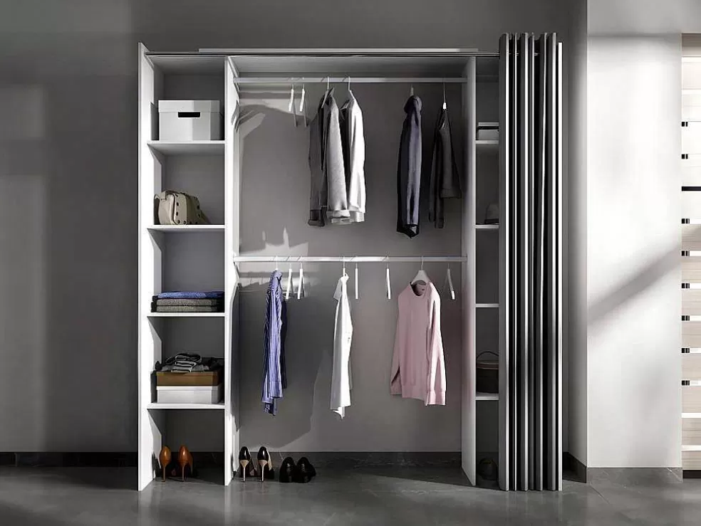 Cheap Verstelbare Kledingkast Dorian Met Gordijn - L 110/180 Cm - Kleuren: Wit En Grijs Kledingkast
