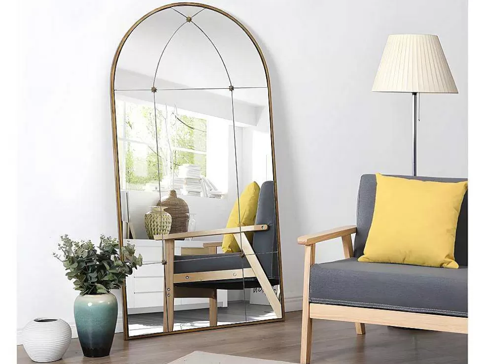 Hot Vintage-Spiegel Van Metaal Palmyre - B80 X H150 Cm - Verouderd Goudkleurig Spiegel