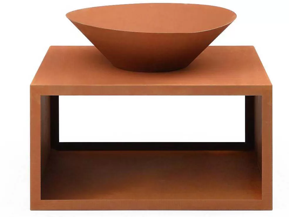 Online Vuurkorf Van Staal Corten Met Bergruimte Voor Hout - L90 X H67,5 X D75 Cm - Bezio Buitenkeuken