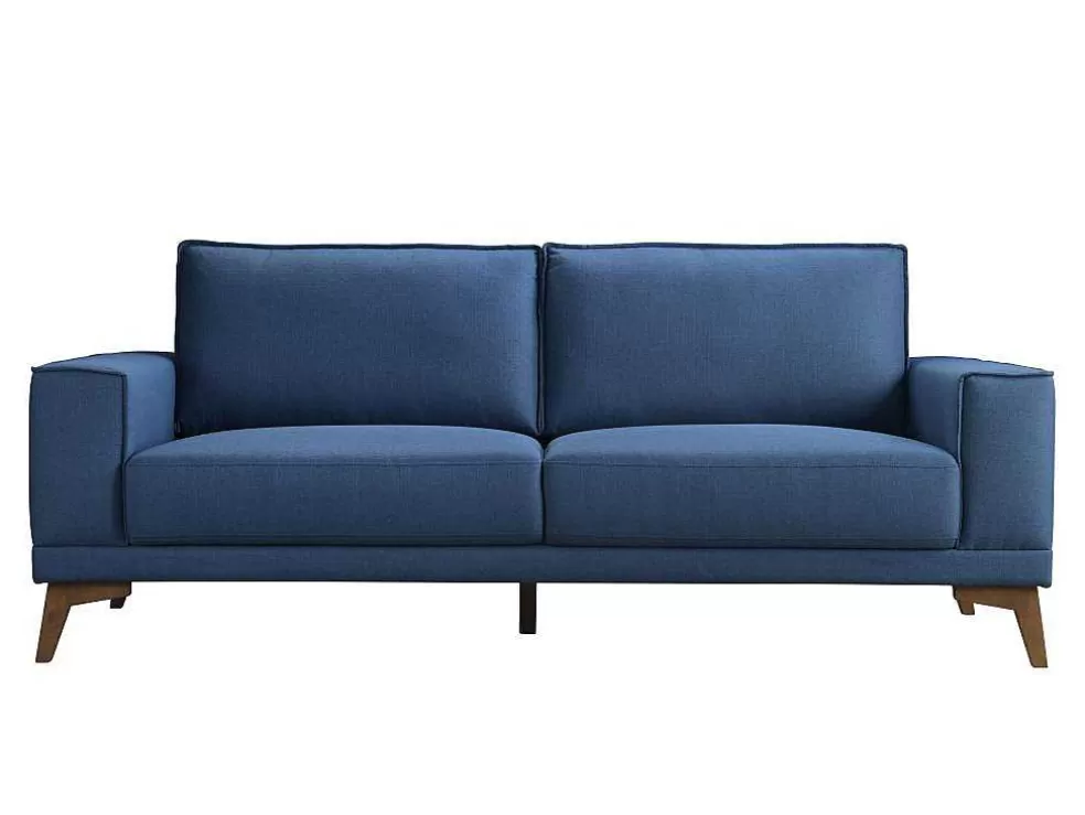 New Zitbank 3 Plaatsen In Donkerblauwe Stof Met Houten Poten Mossea Scandinavisch